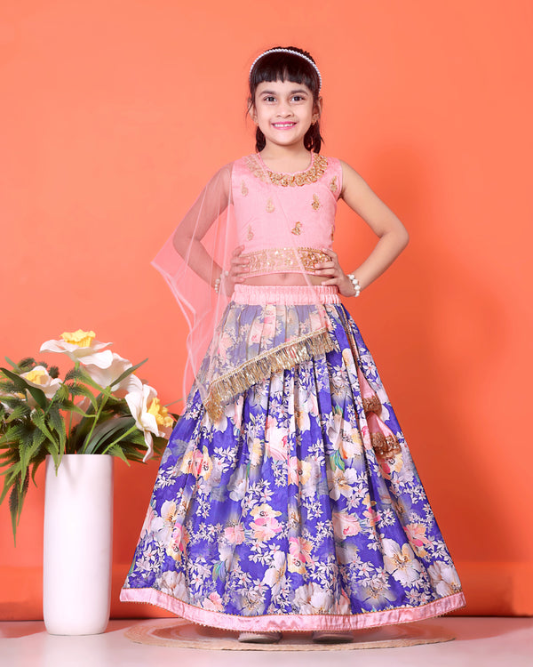 Floral Print Lehenga, Choli and Dupatta Set for Girls