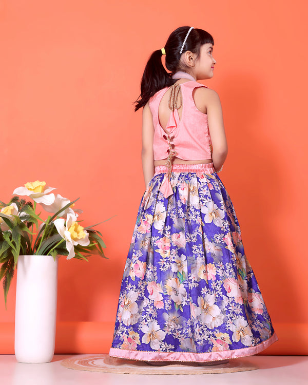 Floral Print Lehenga, Choli and Dupatta Set for Girls
