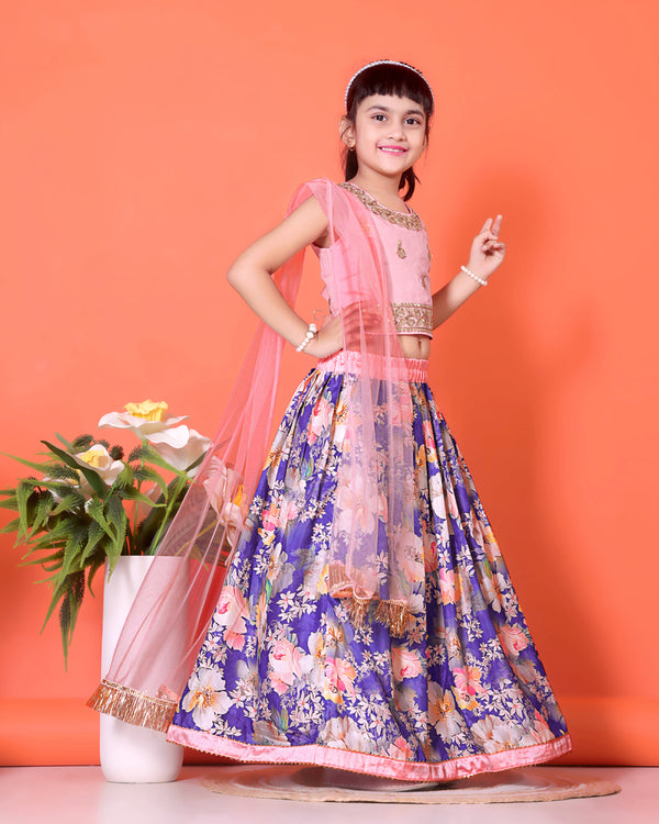 Floral Print Lehenga, Choli and Dupatta Set for Girls