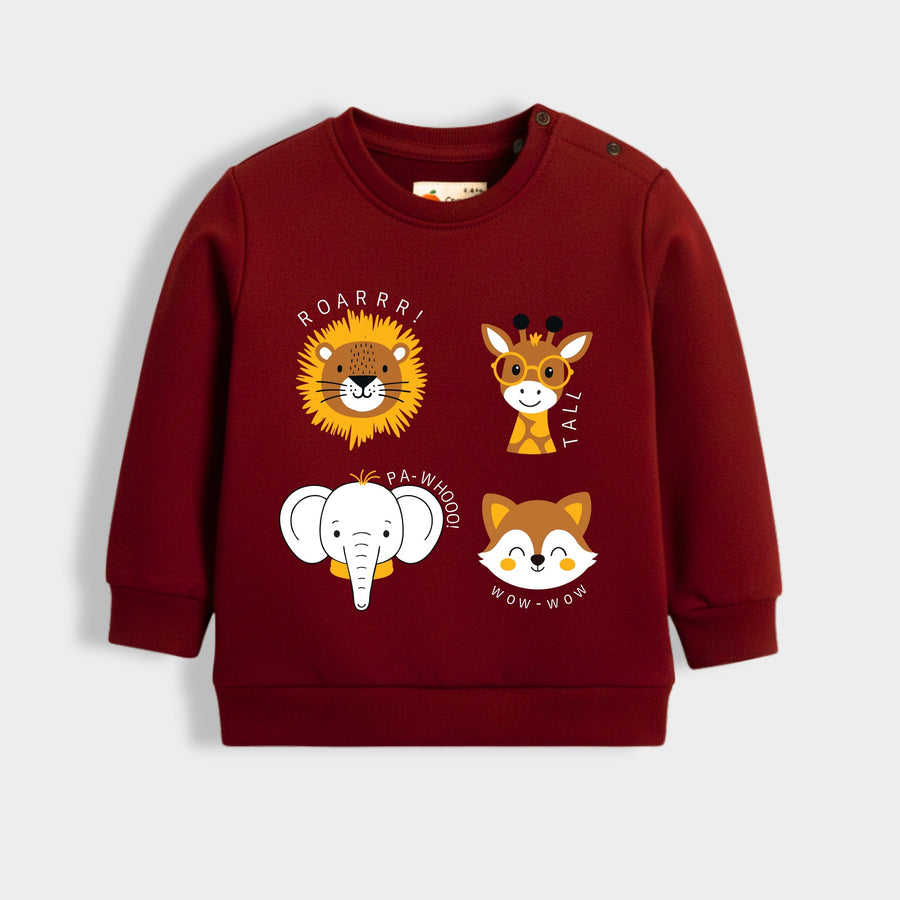 Red Animal Kingdom Print Cotton Sweatshirt