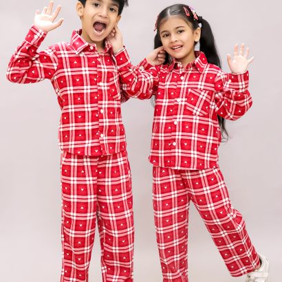 Red & White Heart Check Cord Set