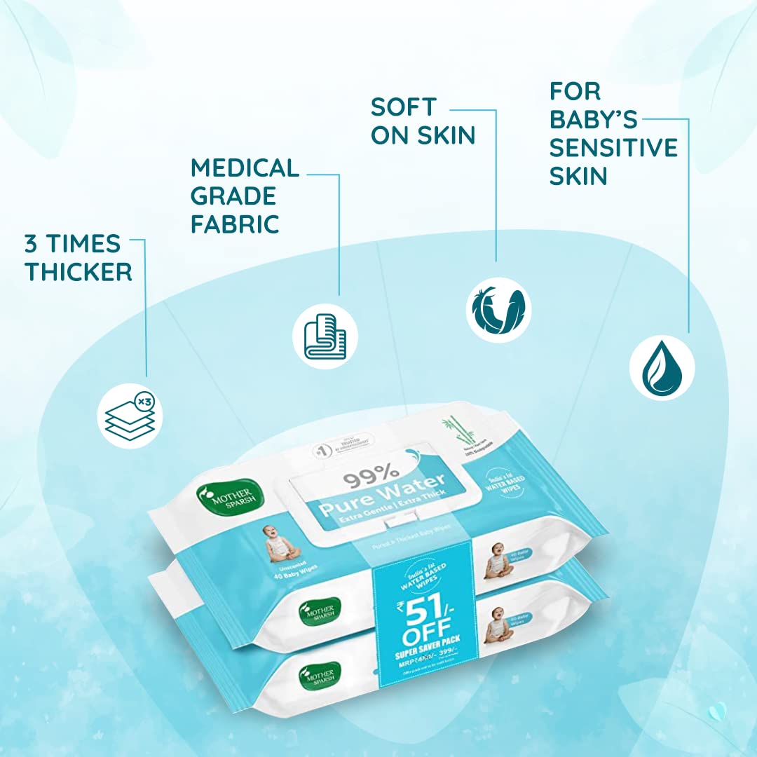 Mother Sparsh Water Wipes Pack Of 2 (72 Sheets Each)