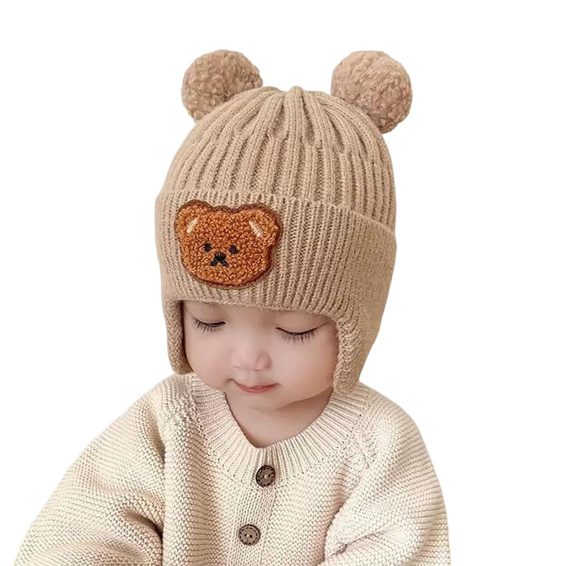 SYGA Winter Warm Ear Protection Knitted Cute Pompom Baby Hat (2-6Year),Brown,1 Count