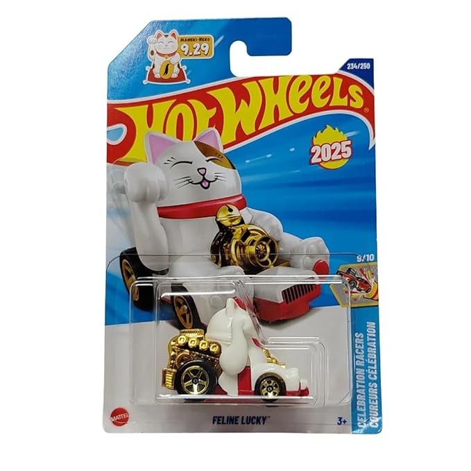 Hot Wheels Feline Lucky White HYW52 - Celebration Racers 2025 - Lucky Cat in 1:64 Scale - Collector's Vehicle