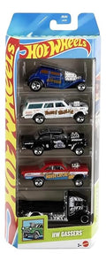 Hot Wheels Car 2025 HW Gassers Pack of 5 (55 Chevy Bel Air Gasser, 65 Mercury Comet Cyclone, 64 Chevy Nova Gasser, Straight Pipes, Fast-Bed Hauler) Multi - Color