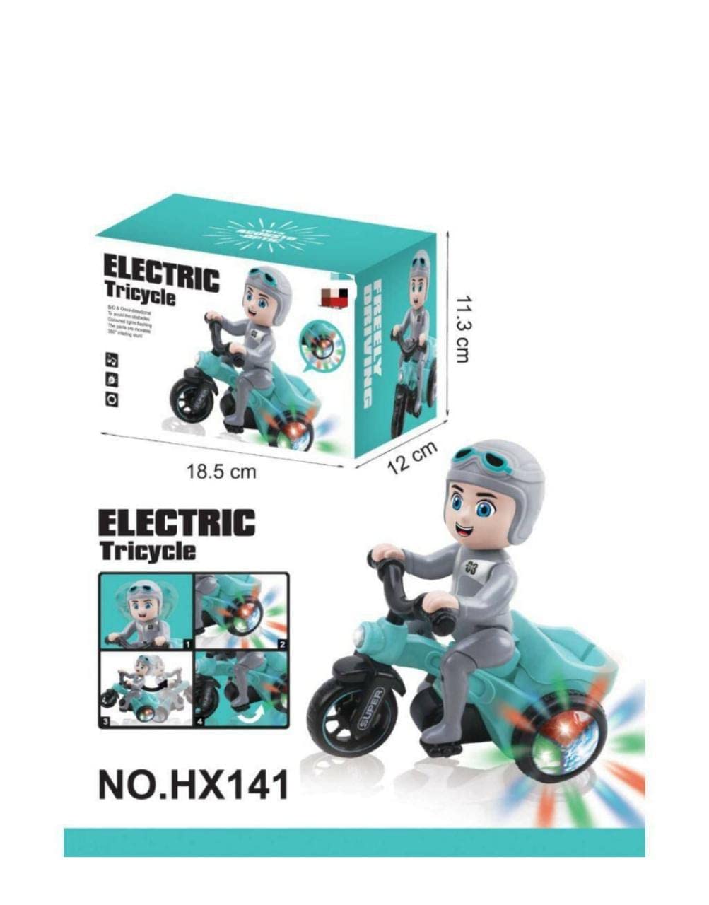 Gyanvi Tricycle Motorcycle, Bump & Go Three Wheeled Mini Stunt Bike Toy with Flashing Lights Music Sound Automatic Riding 360 Degree Rotating for Kids