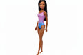 Beach Barbie Doll With Dark Brown Hair Wearing Tropical Purple Swimsuit