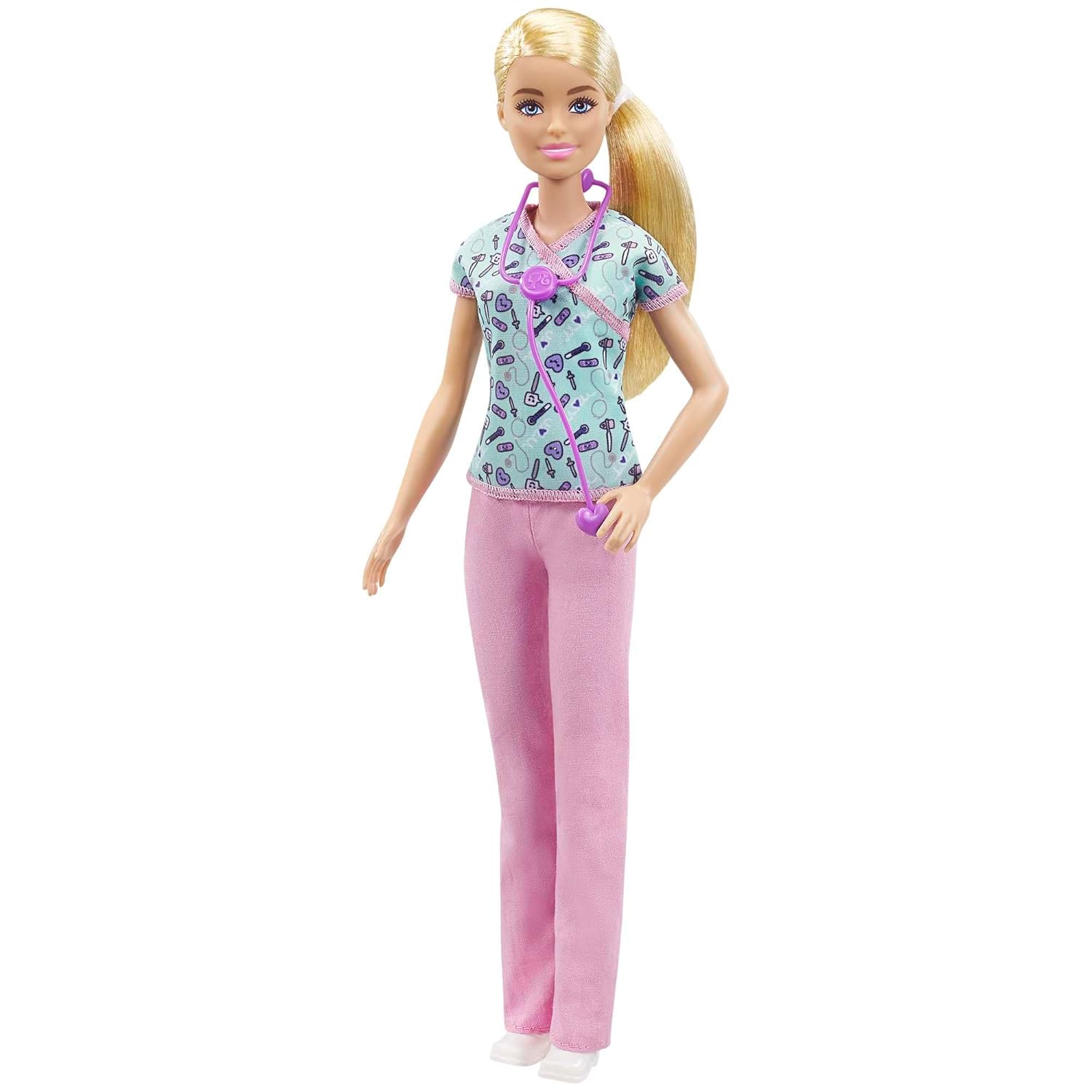 Barbie Nurse Blonde Doll (12-in3040-cm) with Scrubs Featuring a Medical Tool Print Top Pink Pants W