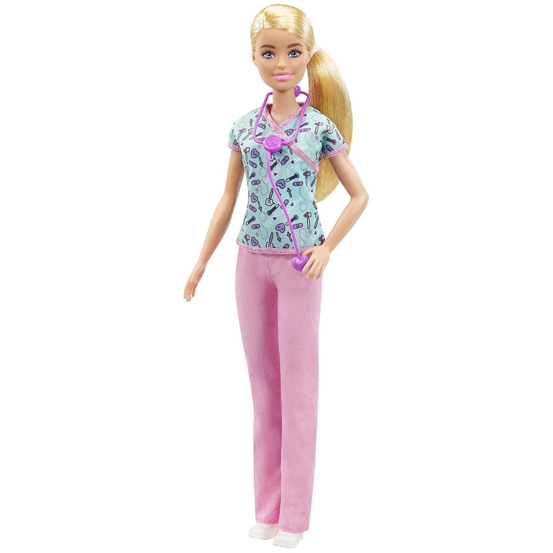 Barbie Nurse Blonde Doll (12-in3040-cm) with Scrubs Featuring a Medical Tool Print Top Pink Pants W