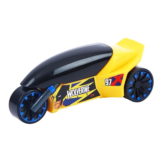 SKOODLE Marvel Pull-Back Rider Bike for Kids - Wolverine Edition Motorcycles, Marvel Inspired Toy Bikes, Sturdy & Durable Toys, Enhances Motor Skills and Fun Vehicle Toy for Gift - Yellow