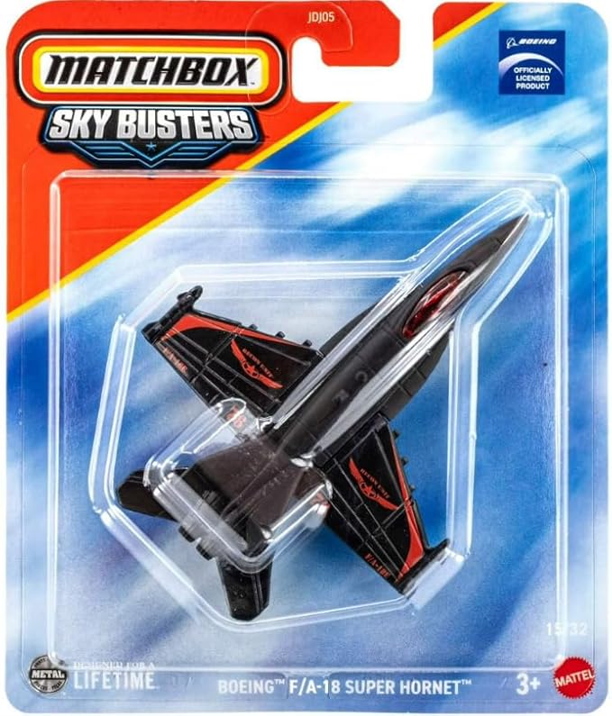Matchbox Sky Busters Boeing F/A-18 Super Hornet [Black & Red] 15/32, 1:64 Scale Diecast Toy Vehicle