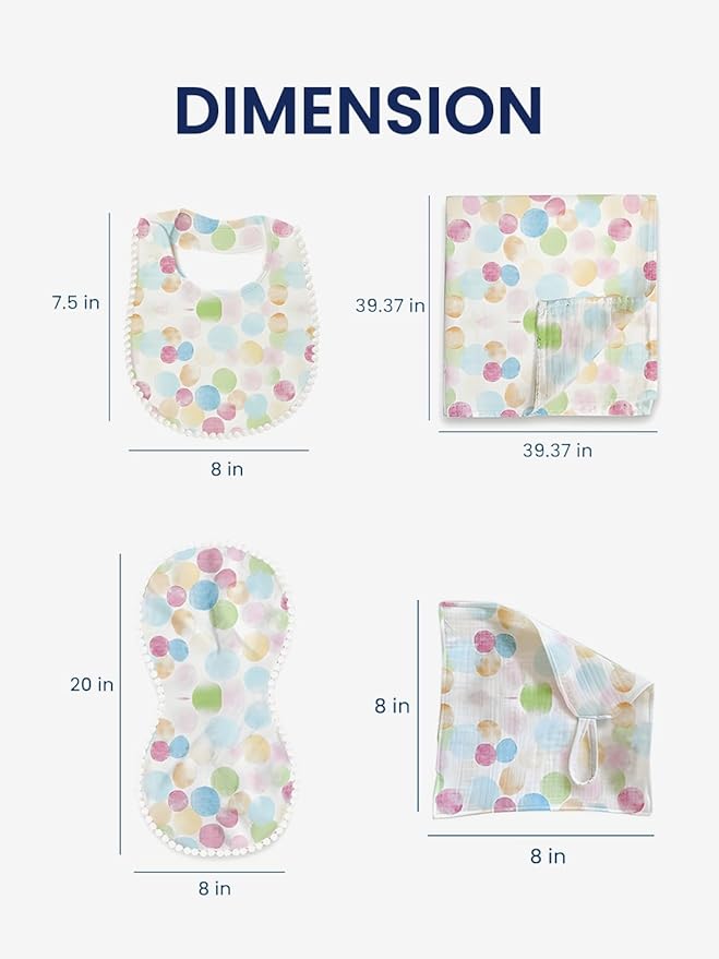 Polka Tots Newborn Pack of 5 100% Soft Double-Layer Muslin Cotton Essentials Gift Box – Polka Dots Print