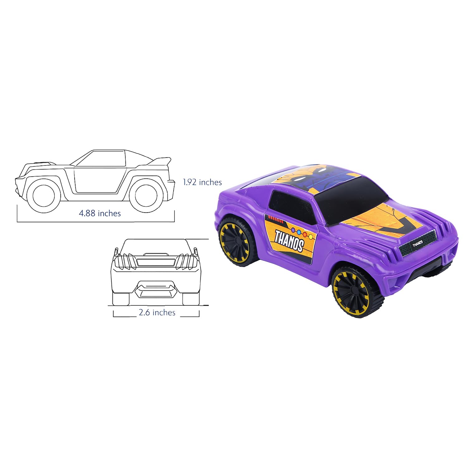 SKOODLE Kid Marvel Pull-Back SUV - Thanos Edition, Marvel Inspired Toy Bikes with Sturdy and Long-Lasting Construction, Enhances Motor Skills and Fun Vehicle Toy for Gifting - Purple