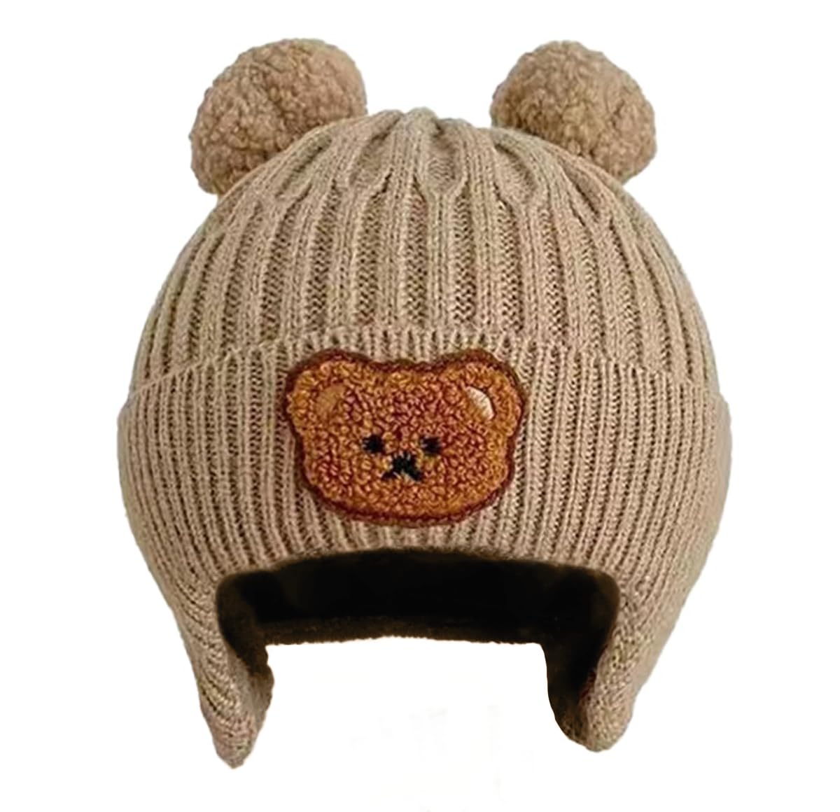 SYGA Winter Warm Ear Protection Knitted Cute Pompom Baby Hat (2-6Year),Brown,1 Count