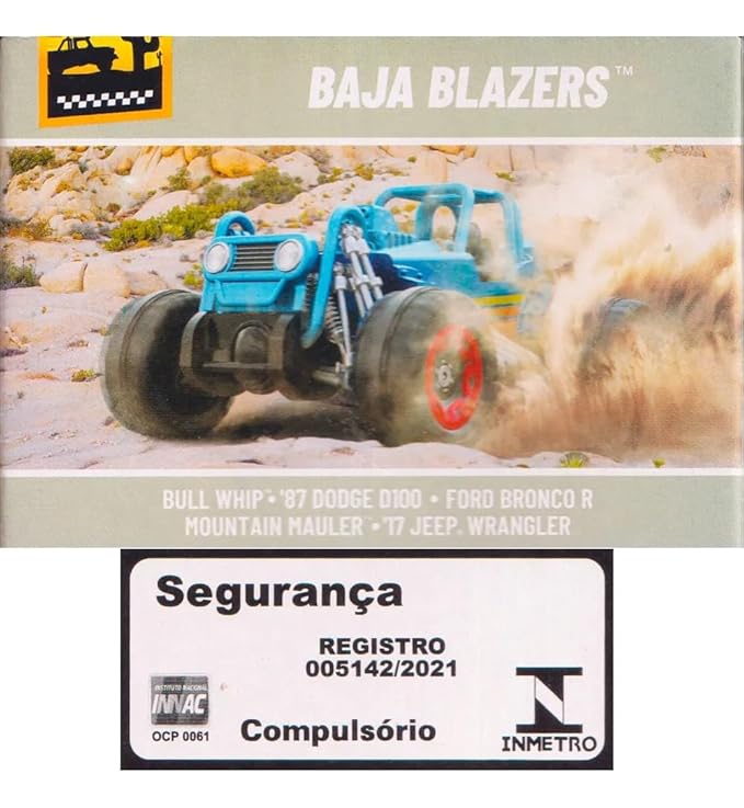 Hot Wheels Car 2025 Baja Blazers Pack of 5 (Bull Whip, 87 Dodge D100, Ford Bronco R, Mountain Mauler, 17 Jeep Wrangler) Multi - Color, 3+ Years