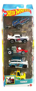 Hot Wheels Car 2025 Tooned Pack of 5 (Surd N Turf, Toon'd 83 Chevy, Silverado, HW Poppa Wheelie, 69 Camaro Z28, Head Starter) Multi - Color