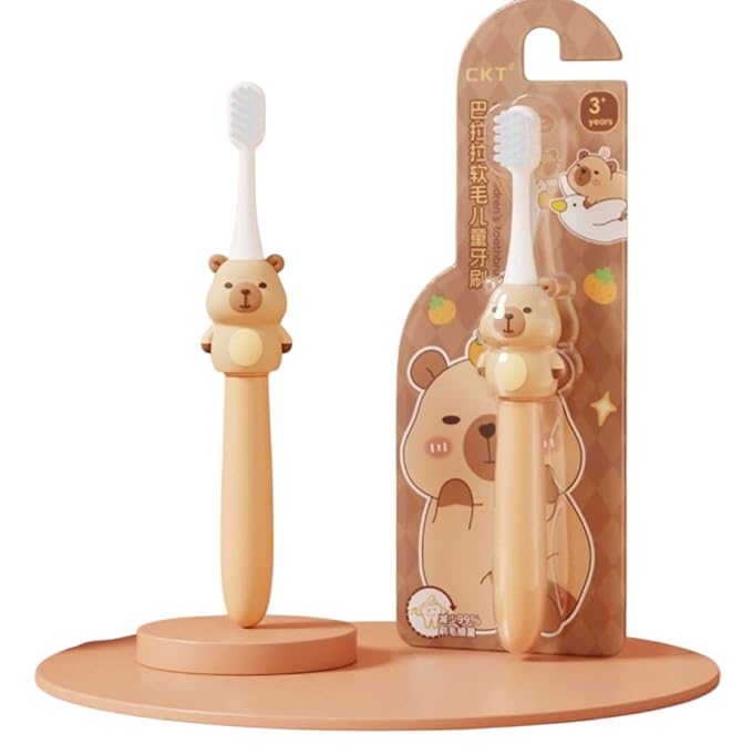 Cartoon Character Soft Bristles Manual Toothbrush For Kids 3-12 Years Old With Anti-Slip Rubberized Handle Design (Pack Of 1 Brown Bear)