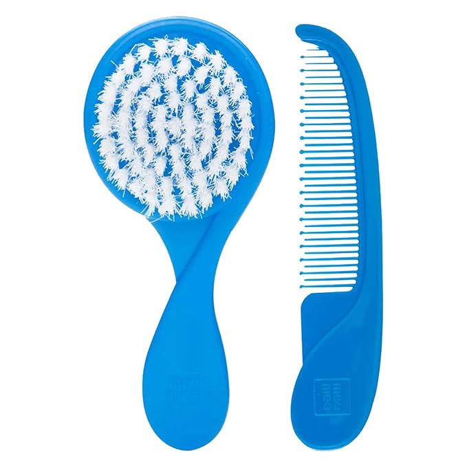 Mee Mee Baby Care Comb And Brush Set For Newborn Babies And Infants For Tender Scalp Of Babies (2 Months +, Soft Bristled, Blue)