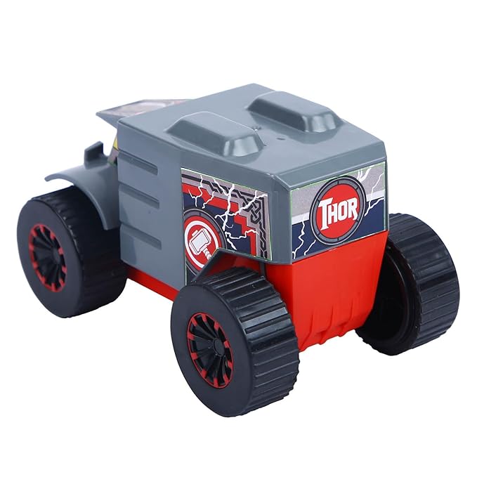 SKOODLE Kid Marvel Pull-Back Monster Truck - Thor Edition, Marvel Inspired Toy Bikes with Sturdy and Long-Lasting Construction, Enhances Motor Skills and Fun Vehicle Toy for Gifting - Grey