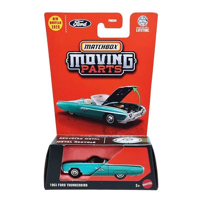 Hot Wheels Match Box Moving Parts 1963 Ford Thunderbird for 3 Years & Above (Blue)