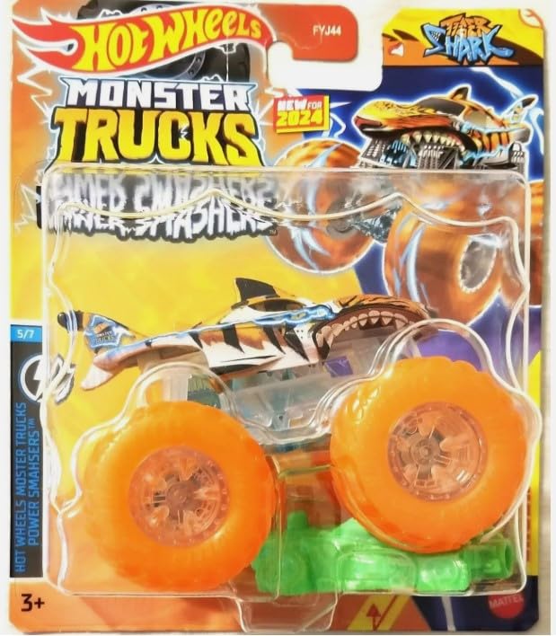 Hot Wheels Monster Trucks New for 2024 1:64 Scale Power Smashers (Tiger Shark)
