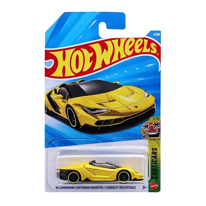 Hot Wheels 16 Lamborghini Centenario Roadster Exoticars Ages 3 and Up 2/250 (Yellow)