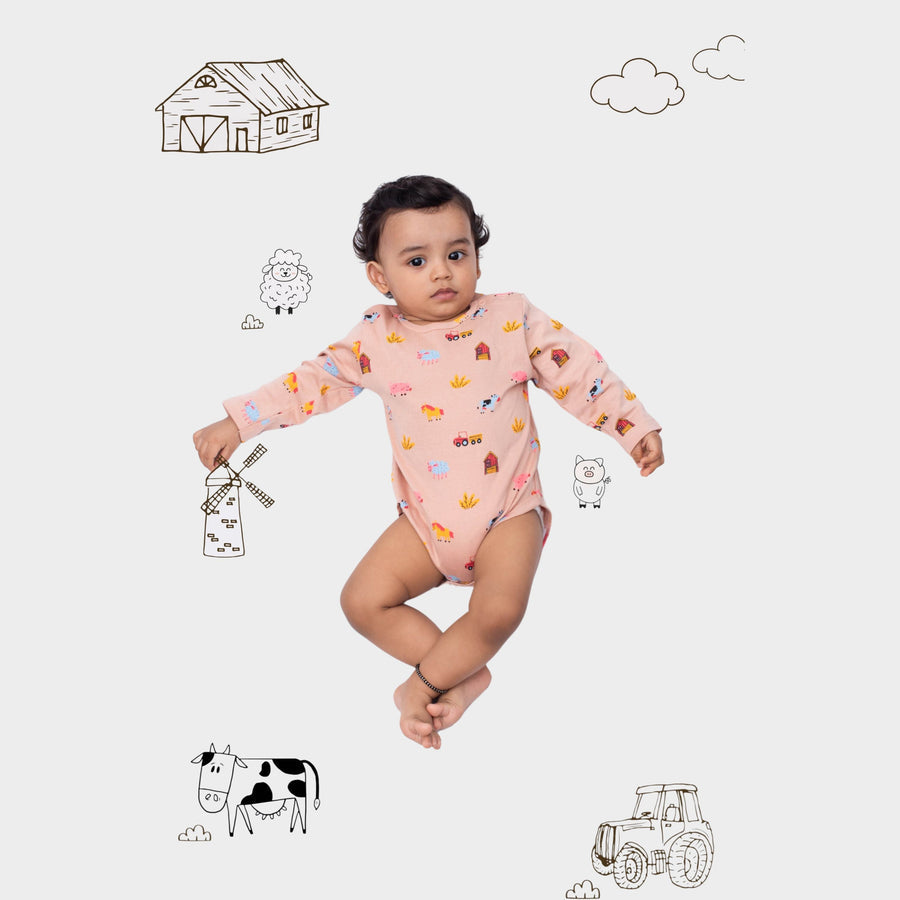 Multicolour Farm Animals Print Cotton Full Sleeves Bodysuit