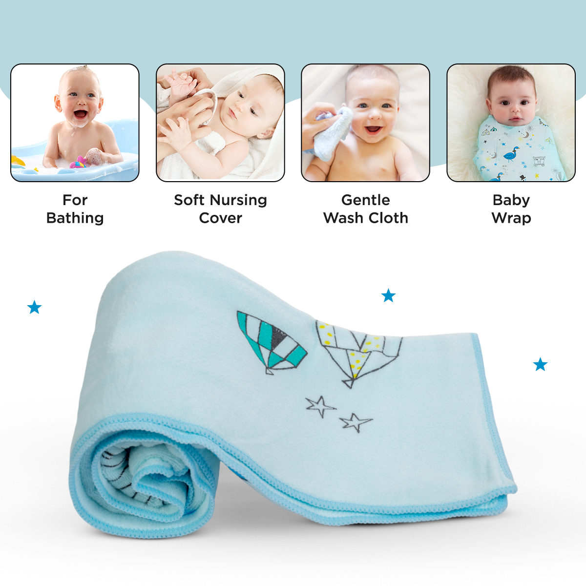 Mee Mee Micro Fiber Baby Bath Towel for New Born | Wash Cloth, Quick Absorbent, Extra Soft Cotton Towels for Kids/Toddlers/Infants/Babies, Pack of 1(Blue)