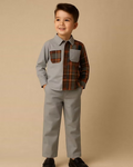 Grey & Plaid Color-Block Shirt Set