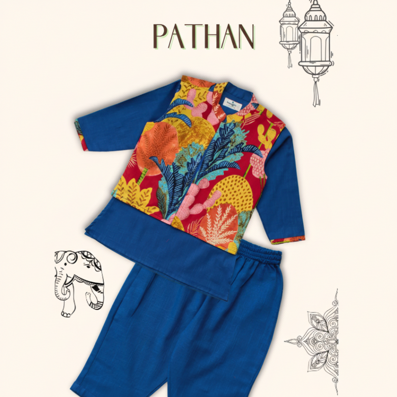 Pathan Boys kurta jacket set - blue