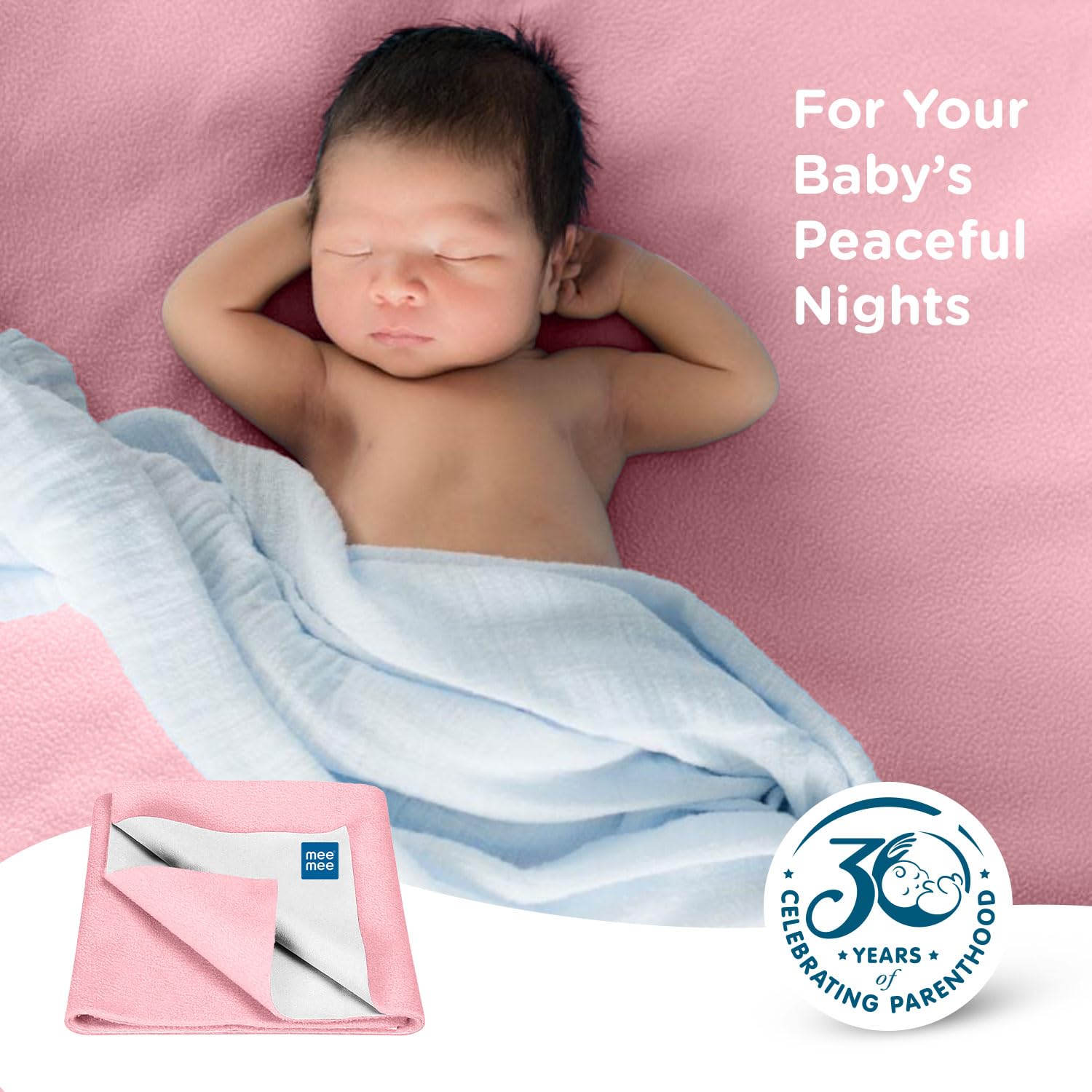 Mee Mee's Instadry Cotton Bed Protector: Ultra-Absorbent, Rapid-Dry Mattress Sheet for Newborns (Pink)