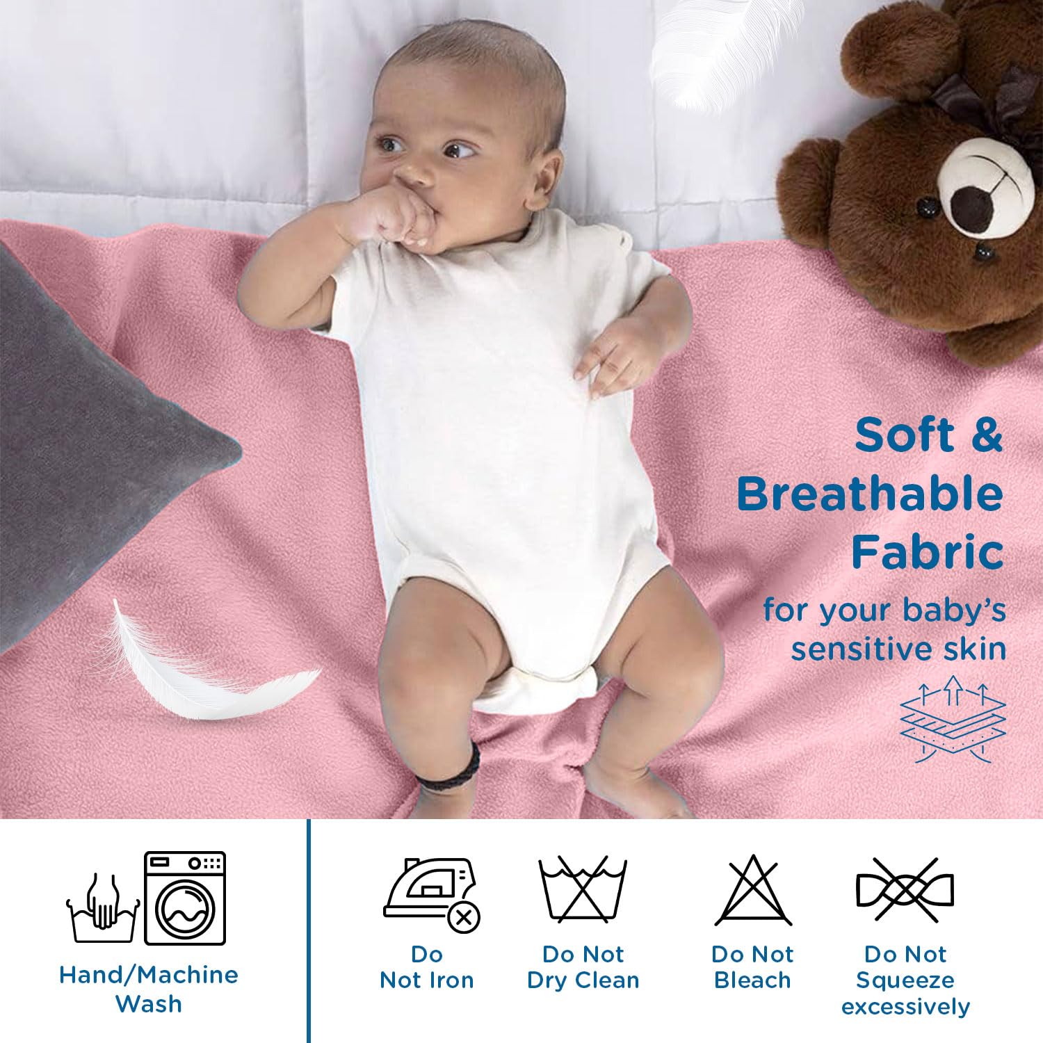 Mee Mee's Instadry Cotton Bed Protector: Ultra-Absorbent, Rapid-Dry Mattress Sheet for Newborns (Pink)