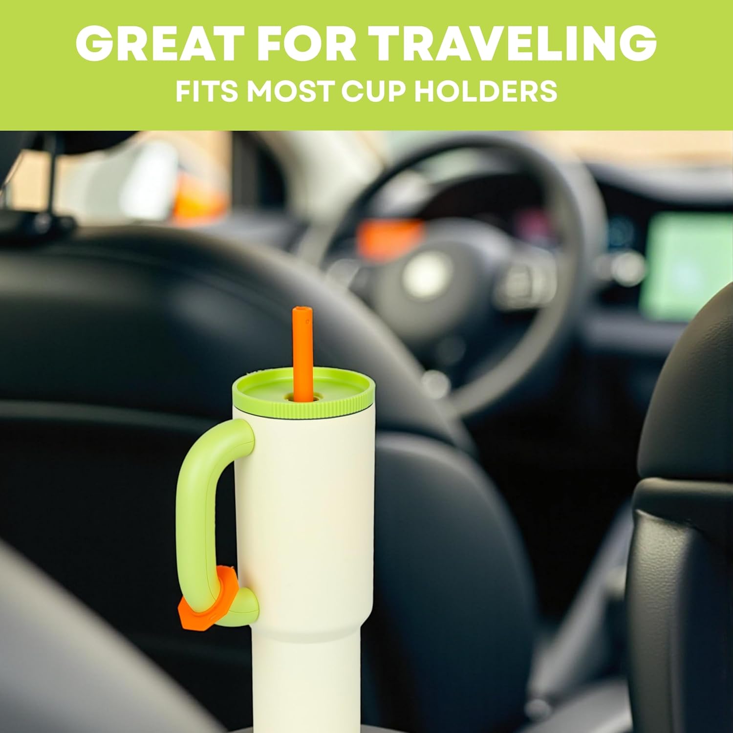 Cpensus 1200Ml Stainless Steel Tumbler With Lid And Straw, Hot And Cold With Handle, 100% Leak Proof Mug Cupholder For Travelling, Gym (Cream + Green)