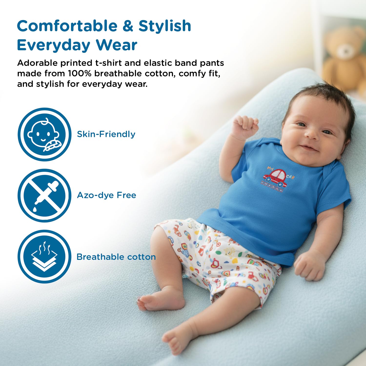 Mee Mee New Born Baby Gift Set | Soft Cotton Clothing Essentials for Infants/Baby Girls, Boys | Baby Shower Clothing Hamper (8 Pieces, Dark Blue)