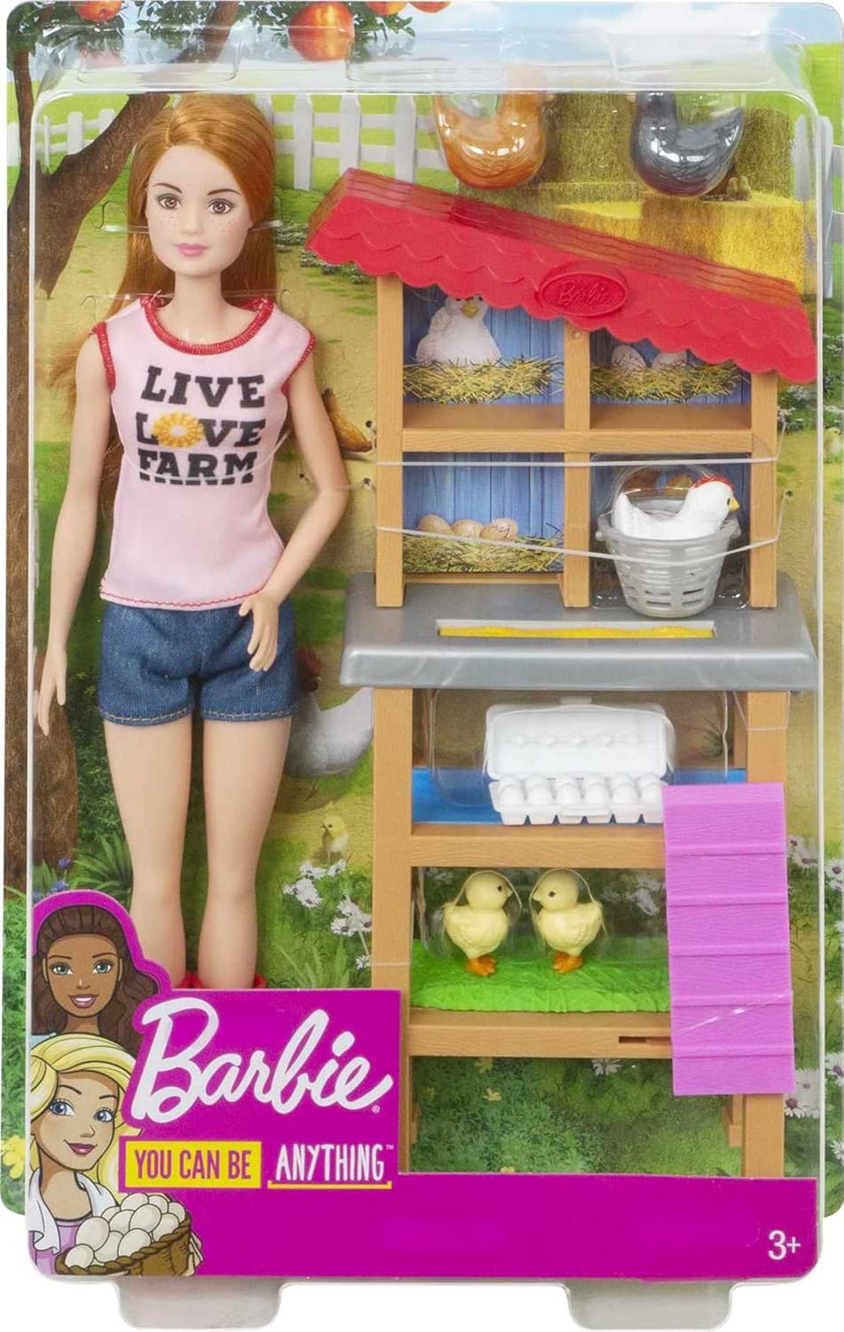 Barbie Chicken Farmer Doll Red-Haired and Playset with Henhouse 3 Chickens 2 Chicks and More Career