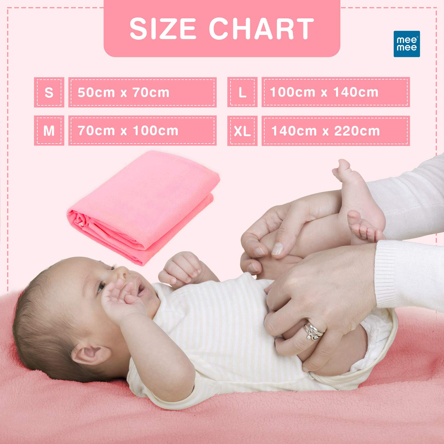Mee Mee's Instadry Cotton Bed Protector: Ultra-Absorbent, Rapid-Dry Mattress Sheet for Newborns (Pink)