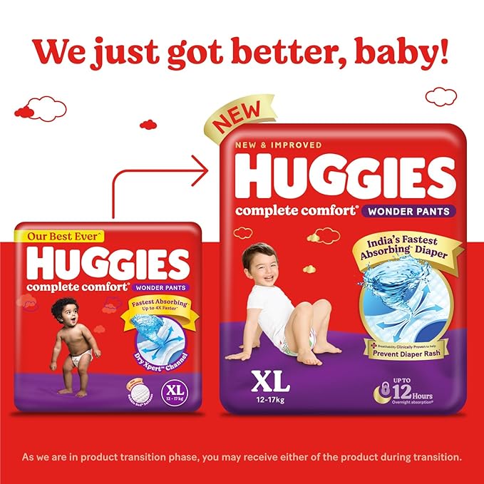 Huggies Complete Comfort Wonder Pants | Pant Style Baby Diapers Extra Large Size (Xl), 30 Count, Ideal For 12 To 17 Kgs