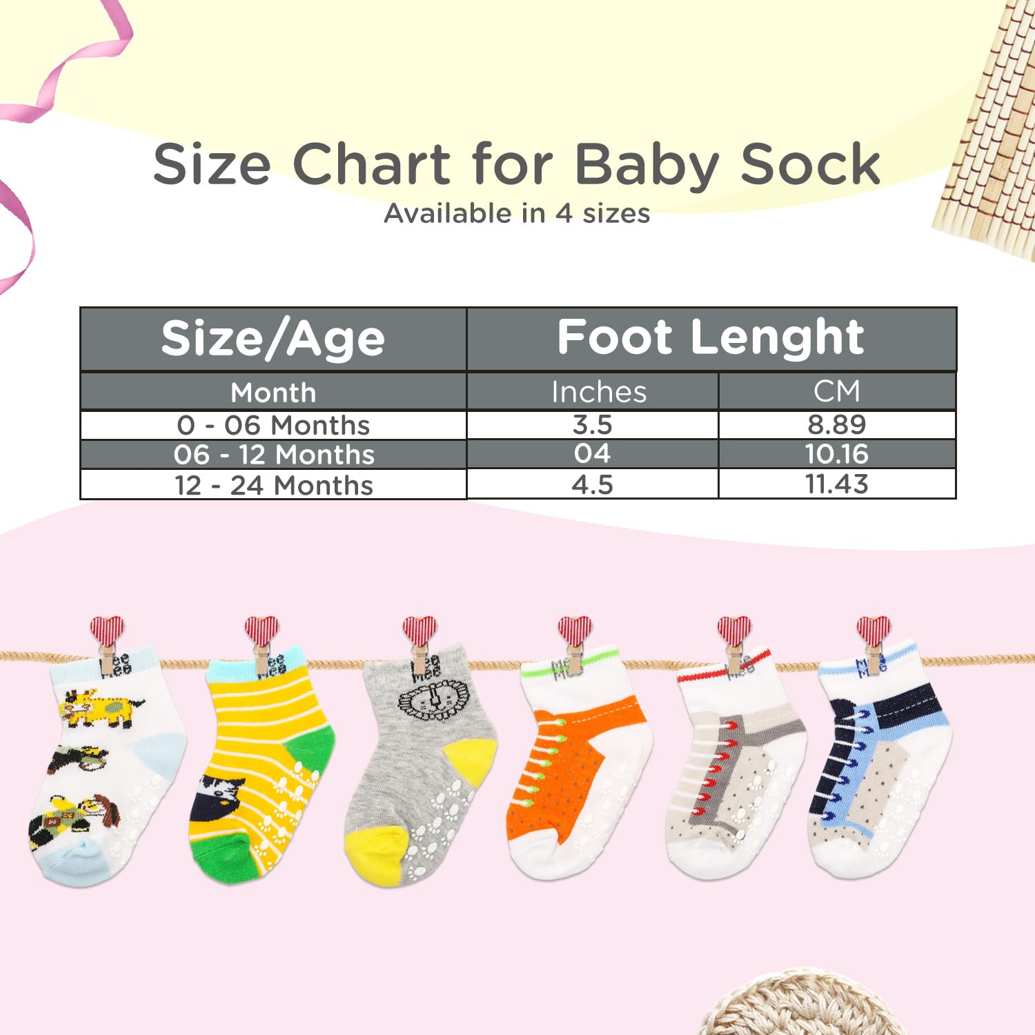 Mee Mee Baby Socks Combo | Cotton, Anti-Skid & Soft | Colorful Pack of 3 | 12 To 24 Months