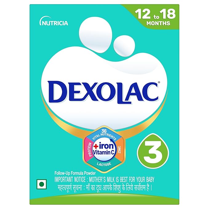 Dexolac Follow Up Infant Formula Milk Powder For Babies - Stage 3 (12 To 18 Months) - With 36 Vital Nutrients - 400Gms - Bib Pack