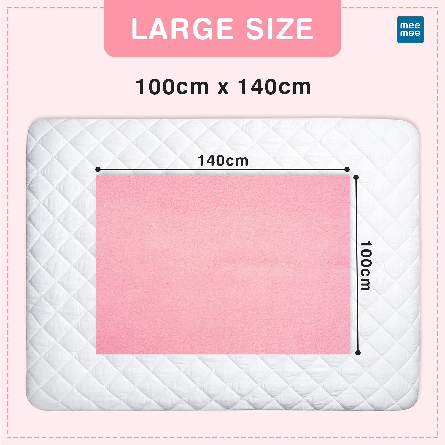 Mee Mee's Instadry Cotton Bed Protector: Ultra-Absorbent, Rapid-Dry Mattress Sheet for Newborns (Pink)
