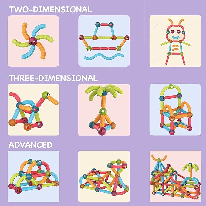 PARTY BOX 52 PCS STEM Magnetic Building Blocks Toy for Kids -Premium Magnetic Sticks and Balls Set- Different Sizes & Curve Shaped - for Boys and Girls