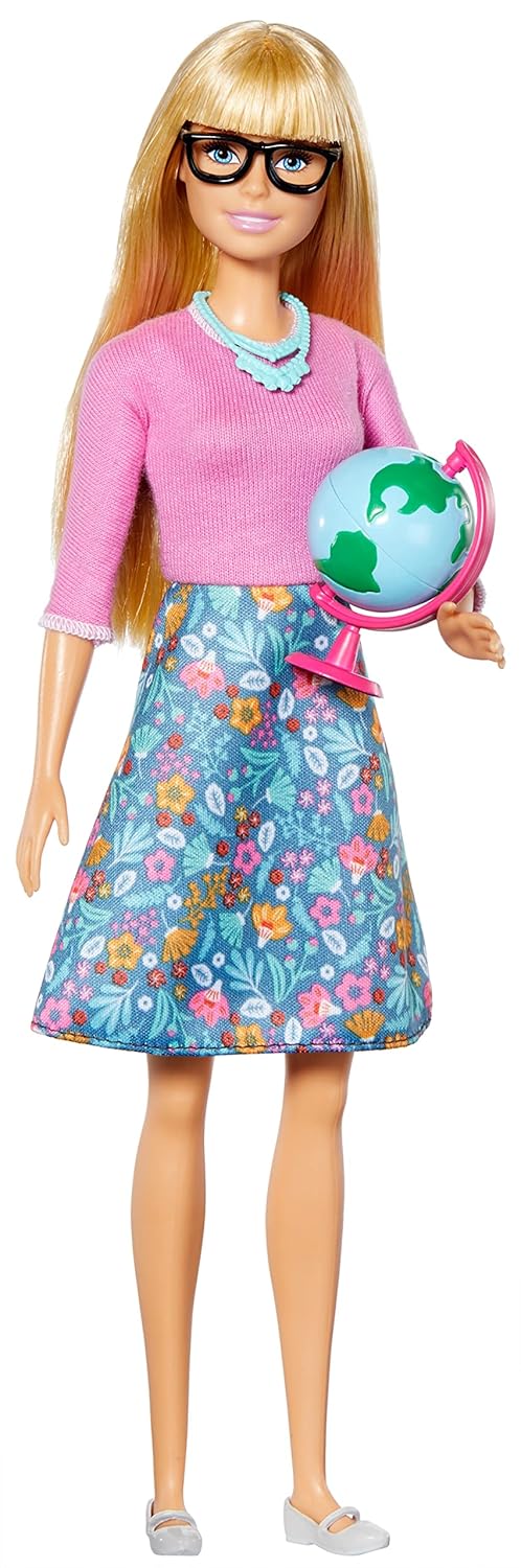 Barbie Teacher Doll Blonde with 10 Teaching Accessories Including Spinning Globe and a Laptop That O