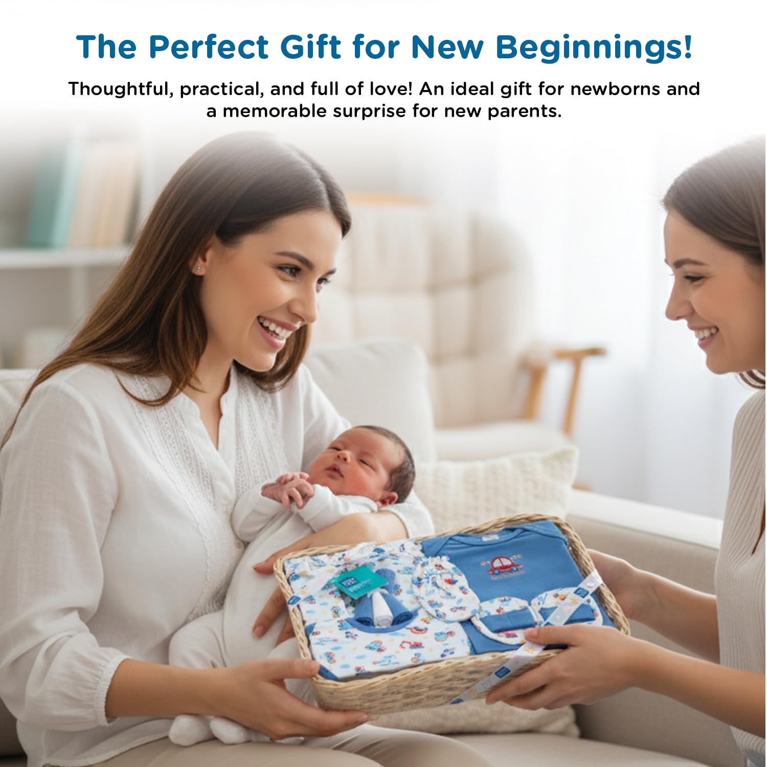 Mee Mee New Born Baby Gift Set | Soft Cotton Clothing Essentials for Infants/Baby Girls, Boys | Baby Shower Clothing Hamper (8 Pieces, Dark Blue)