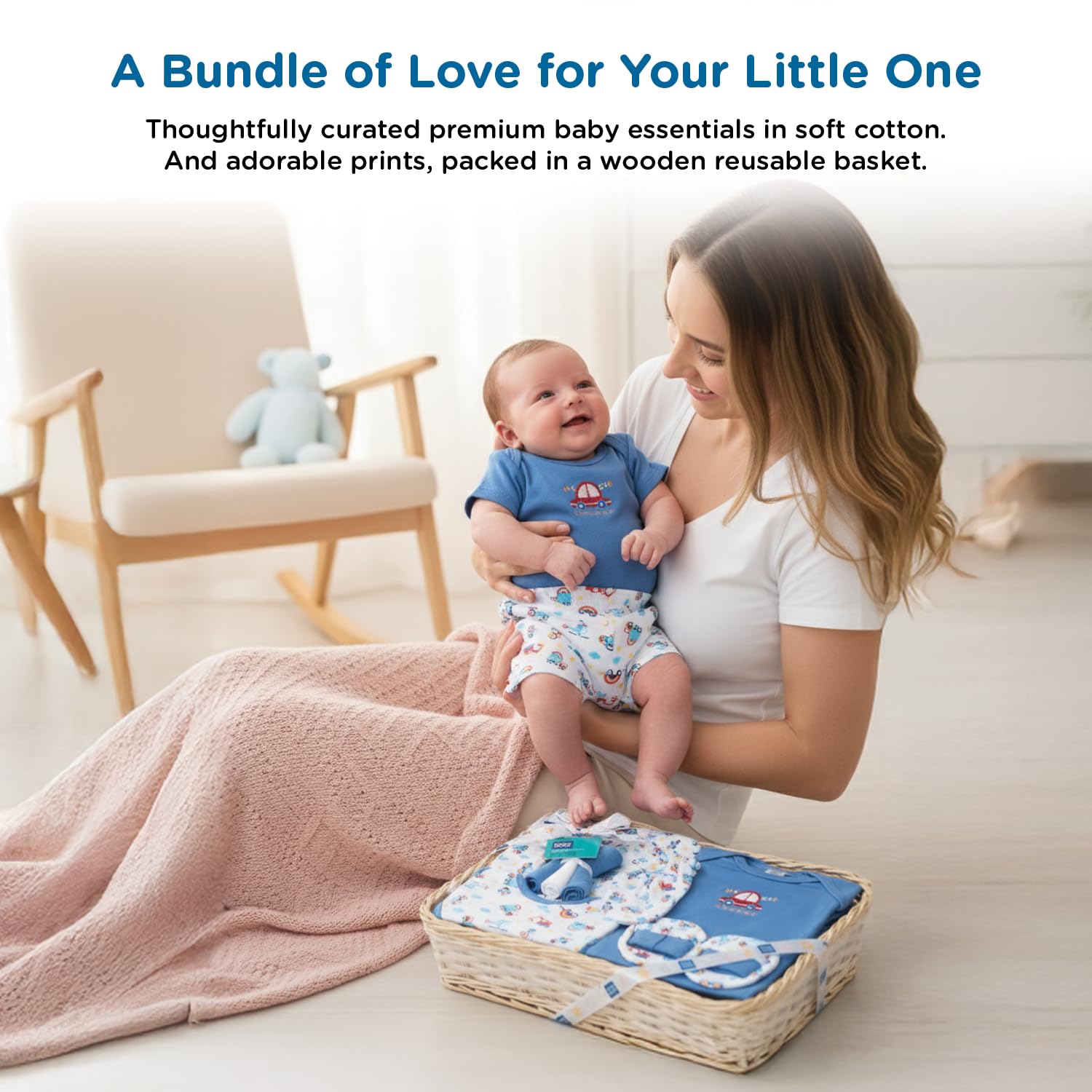 Mee Mee New Born Baby Gift Set | Soft Cotton Clothing Essentials for Infants/Baby Girls, Boys | Baby Shower Clothing Hamper (8 Pieces, Dark Blue)