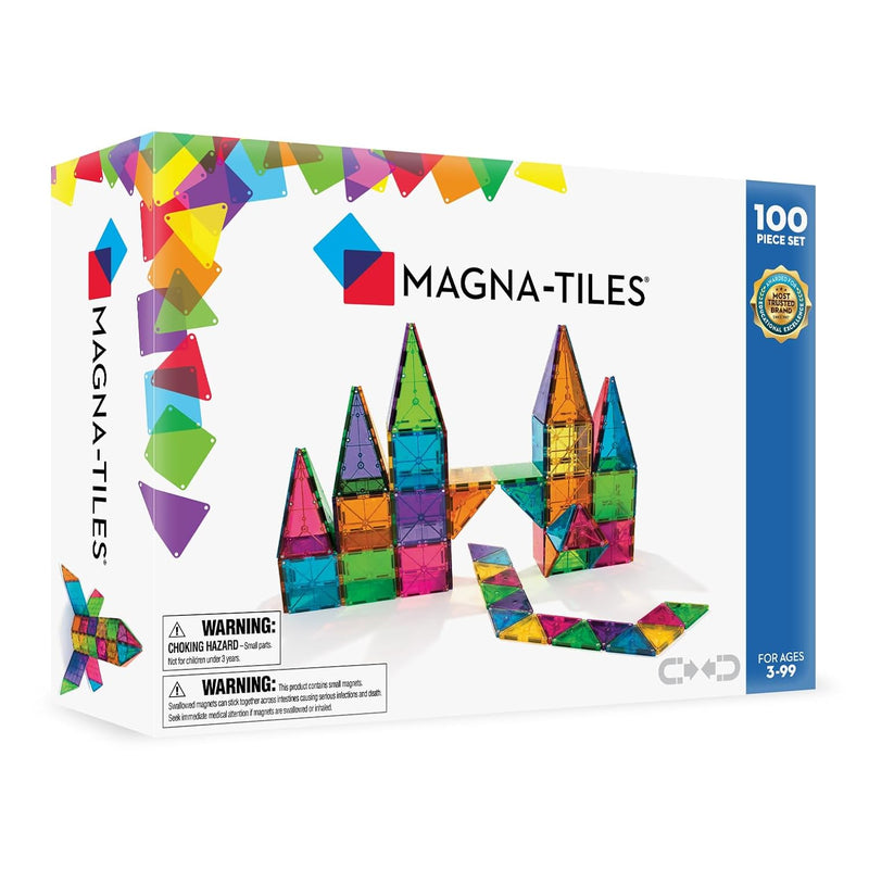 Magna-Tiles Magnetic Building Toys Clear Colors Set Multi Color (100 Pieces)