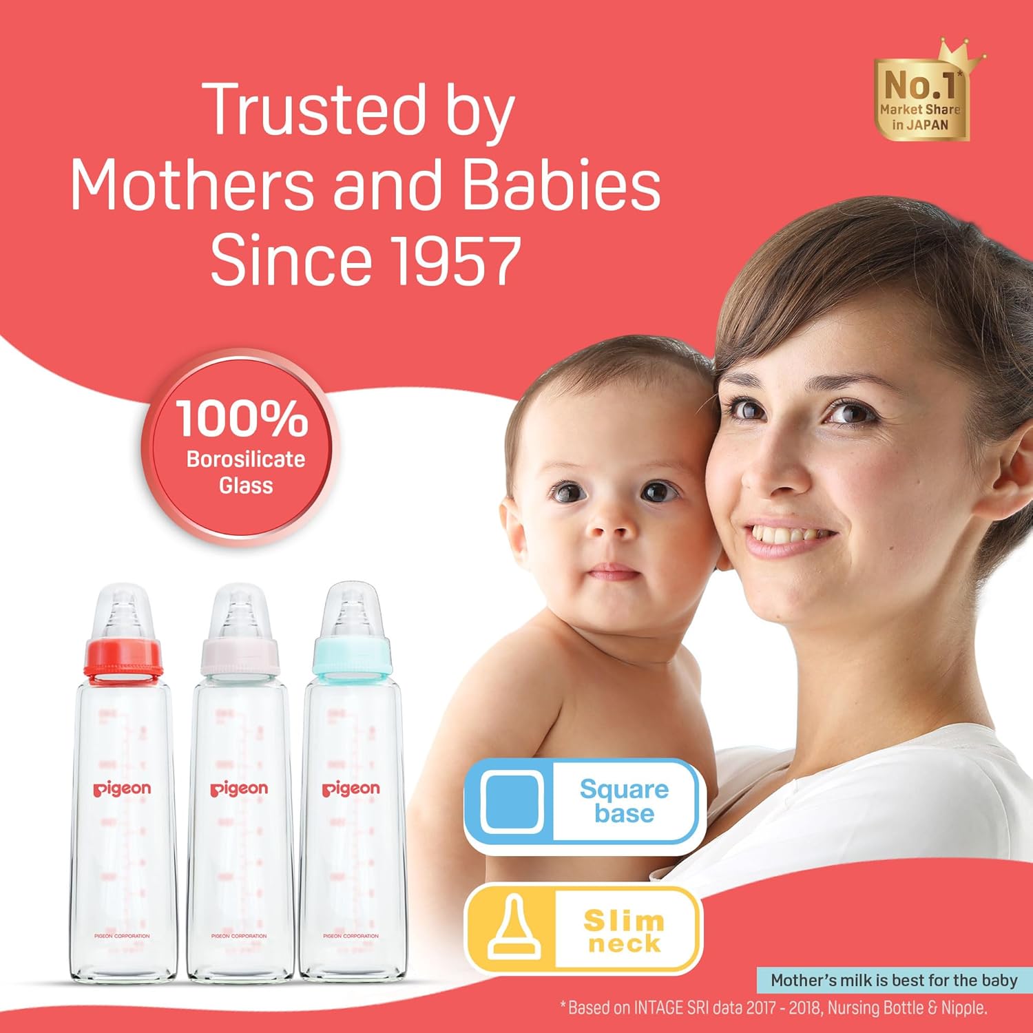 PIGEON Glass Feeding Bottle 240ML (Pink)