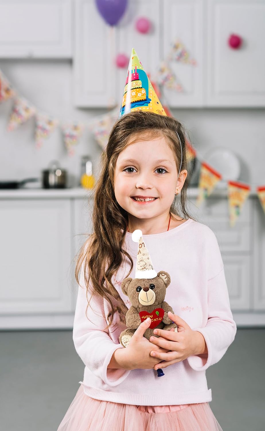 Webby Plush Birthday Teddy Bear with Heart Shape Happy Birthday Printing (Brown)