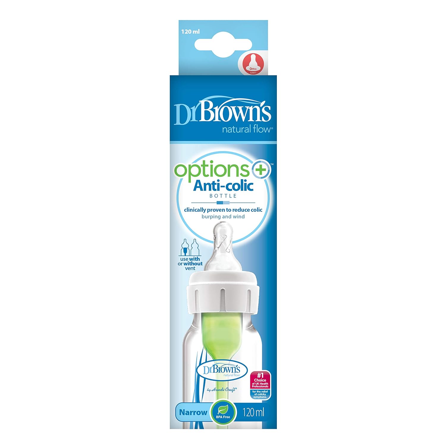 Dr. Brown's Narrow Bottle Natural Flow Options Anti-Colic Silicone Bottle(120 Ml, Pack of 1, White)