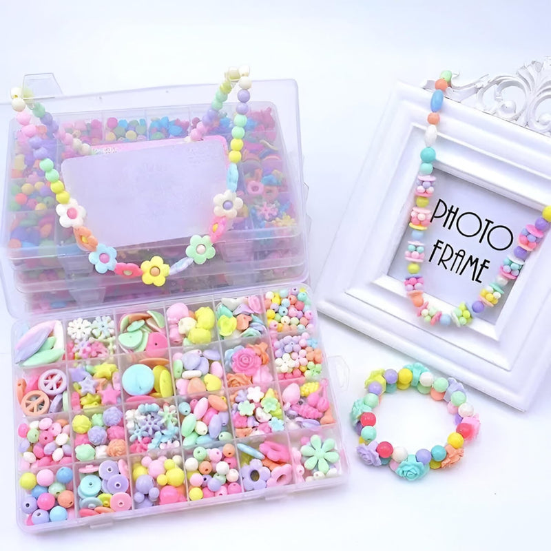 Beads for Kids Crafts Children's Jewelry Making Kit DIY Bracelets Necklace Hairband and Rings Craft Kits Birthday for 4, 5, 6, 7-Year-Old Little Girls-Multicolor