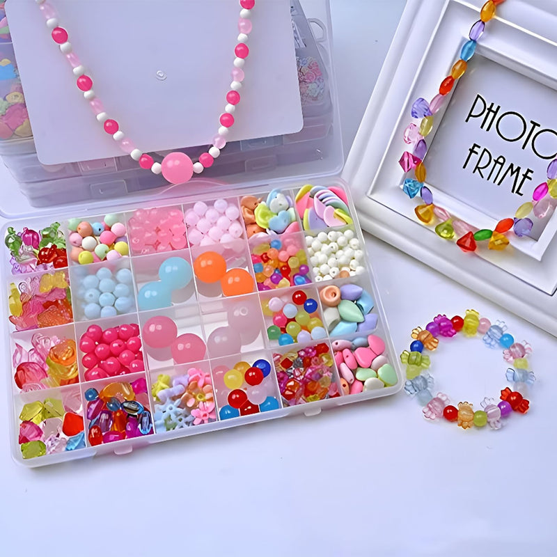 Plastic Beads for Kids Crafts Children's Jewelry Making Kit DIY Bracelets Necklace Hairband and Rings Craft Kits Birthday for 4, 5, 6, 7-Year-Old Little Girls(DIYBeadsSet-10) Multicolor